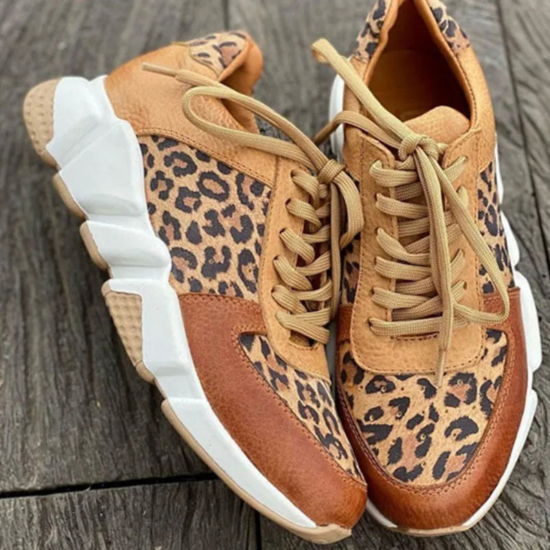 Leopard Print Lace Up Chunky Sole Sneakers
