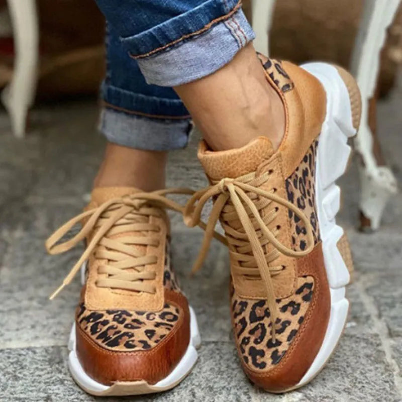 Leopard Print Lace Up Chunky Sole Sneakers