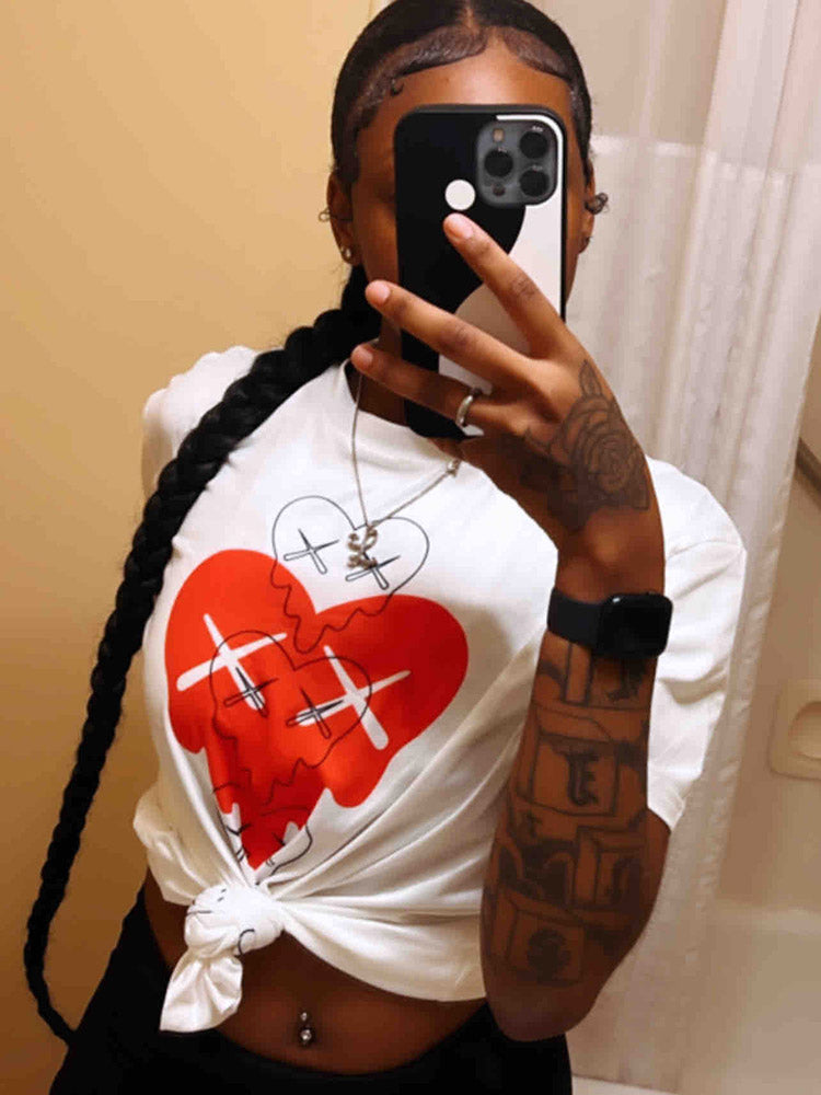 Dripping Heart Graphic Crew Neck Short Sleeve Oversized T-Shirt 3