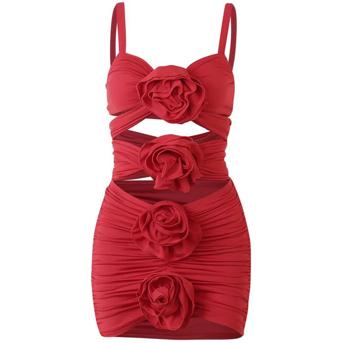 Radiant Rose Cutout Embellished Ruched Mini Dress - View 11