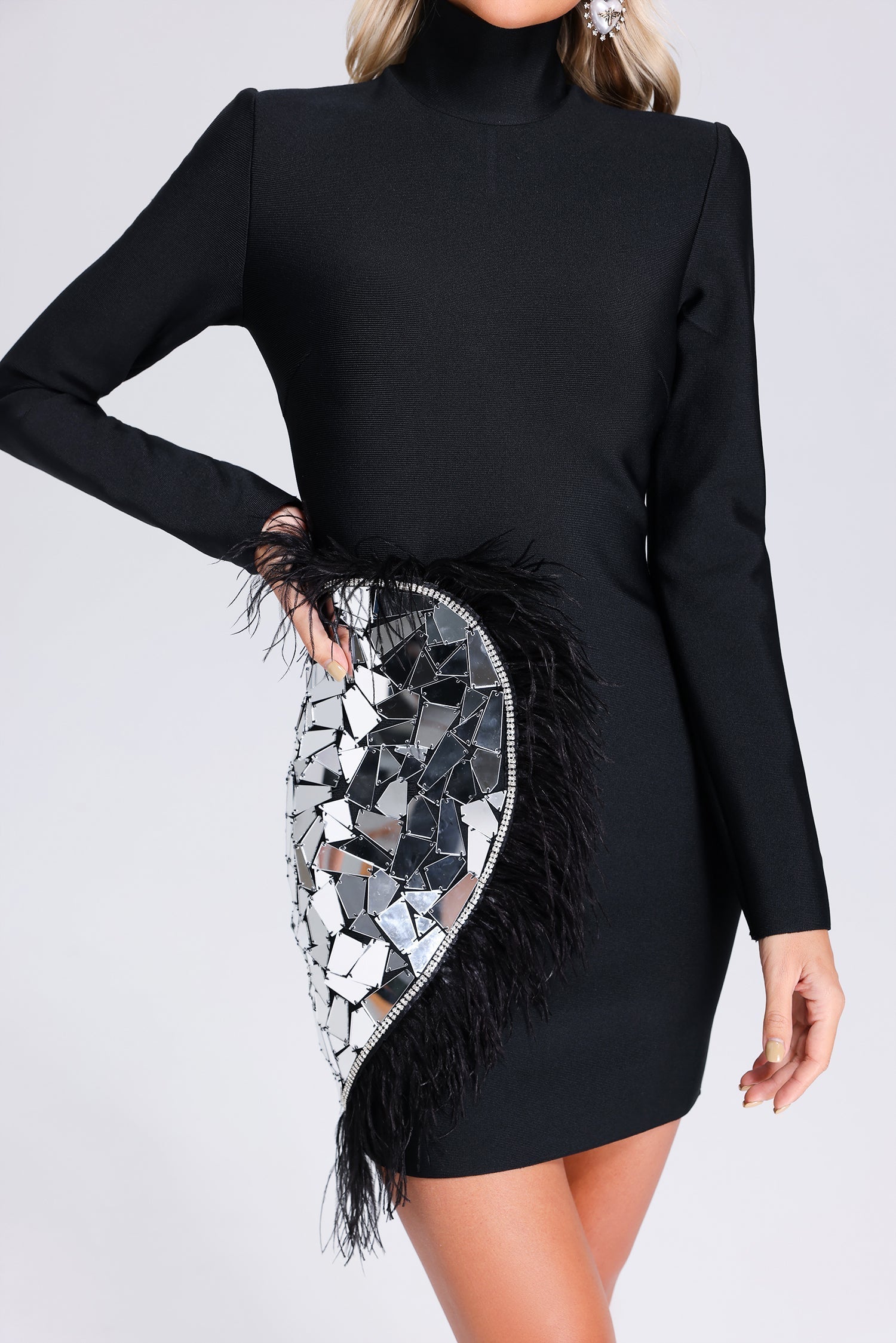 Mirror Feather Bandage Mini Dress - View 5