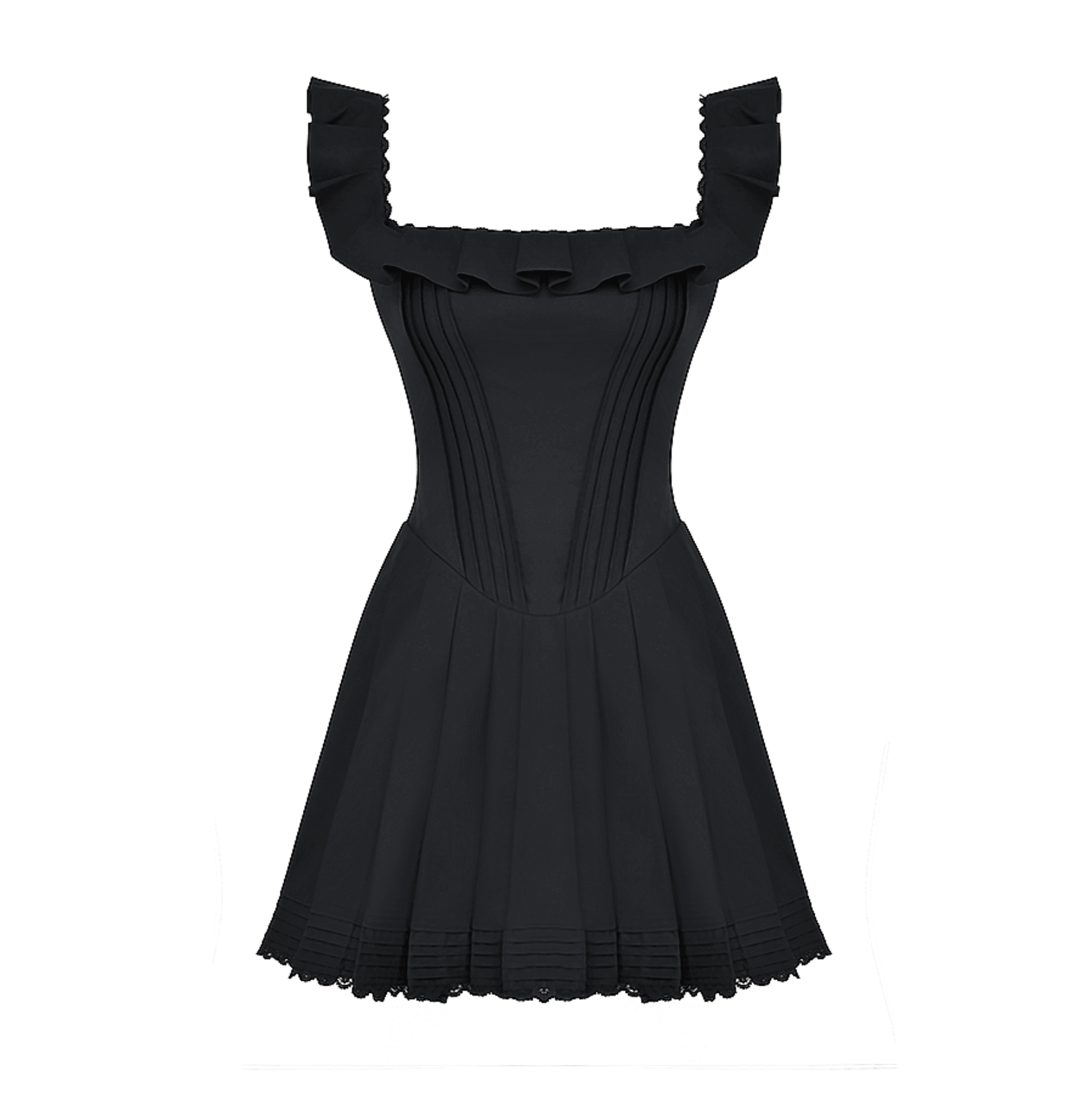 Square Neck Ruffle Strap Corset Pleated Fit and Flare Mini Dress