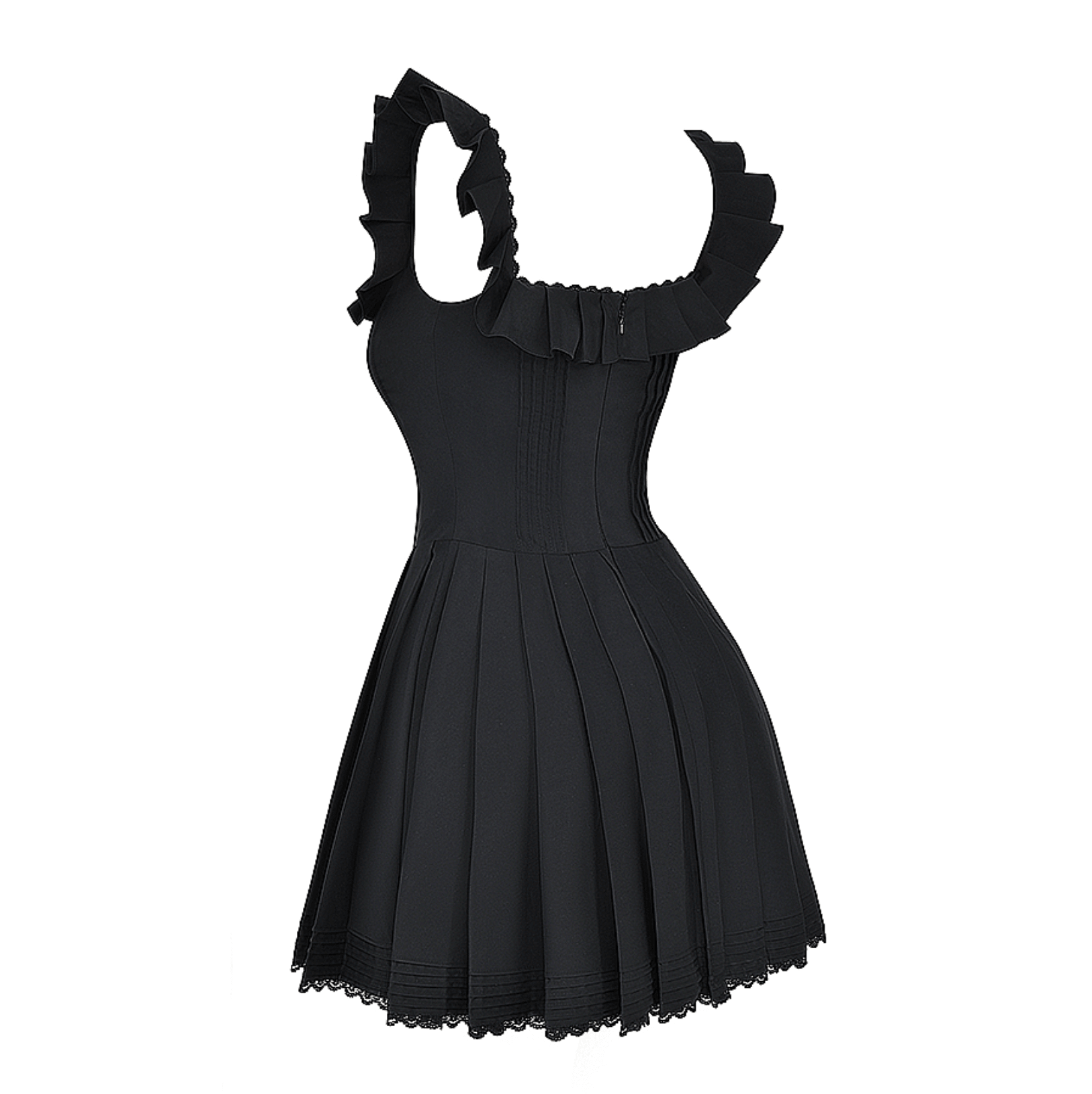 Square Neck Ruffle Strap Corset Pleated Fit and Flare Mini Dress