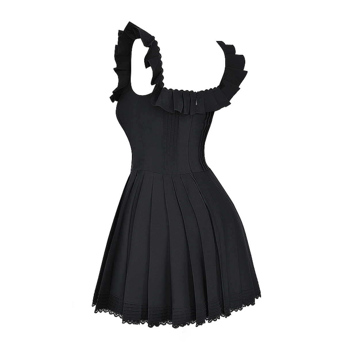 Square Neck Ruffle Strap Corset Pleated Fit and Flare Mini Dress - View 9