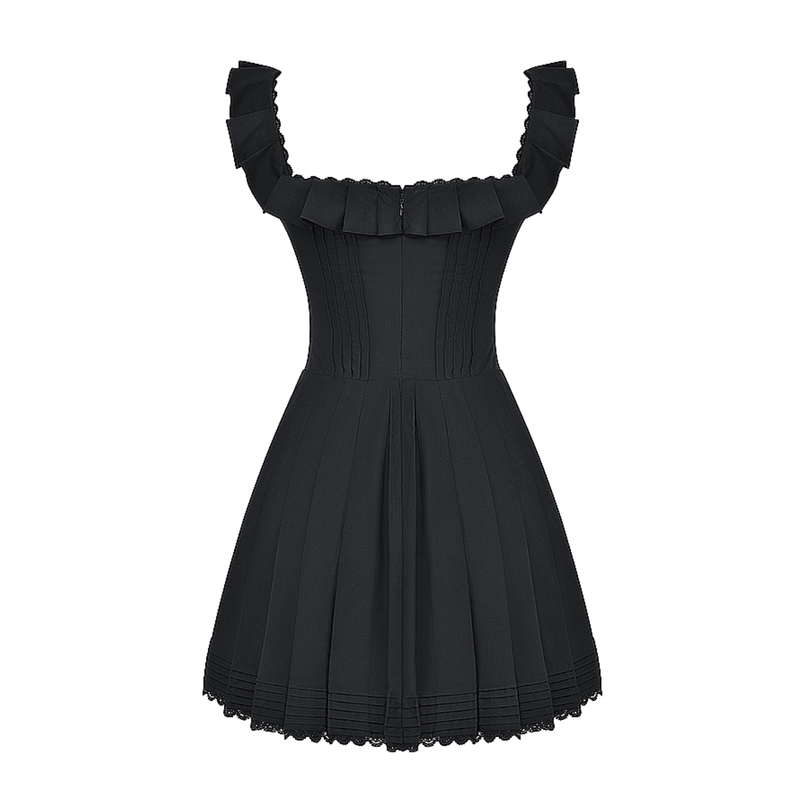 Square Neck Ruffle Strap Corset Pleated Fit and Flare Mini Dress
