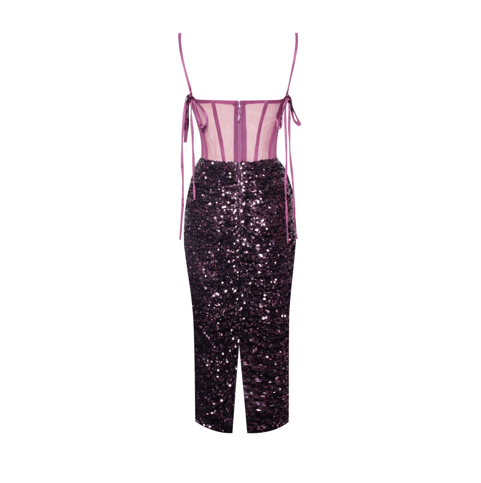 Sequin Spaghetti Strap Bustier Corset Ruched Bodycon Midi Dress
