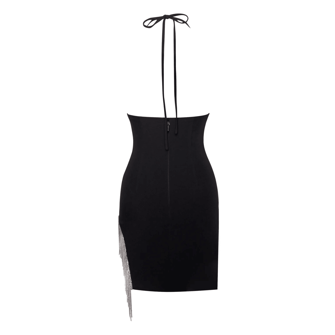 Rhinestone Fringe Halter Deep V-Neck Bodycon Mini Dress