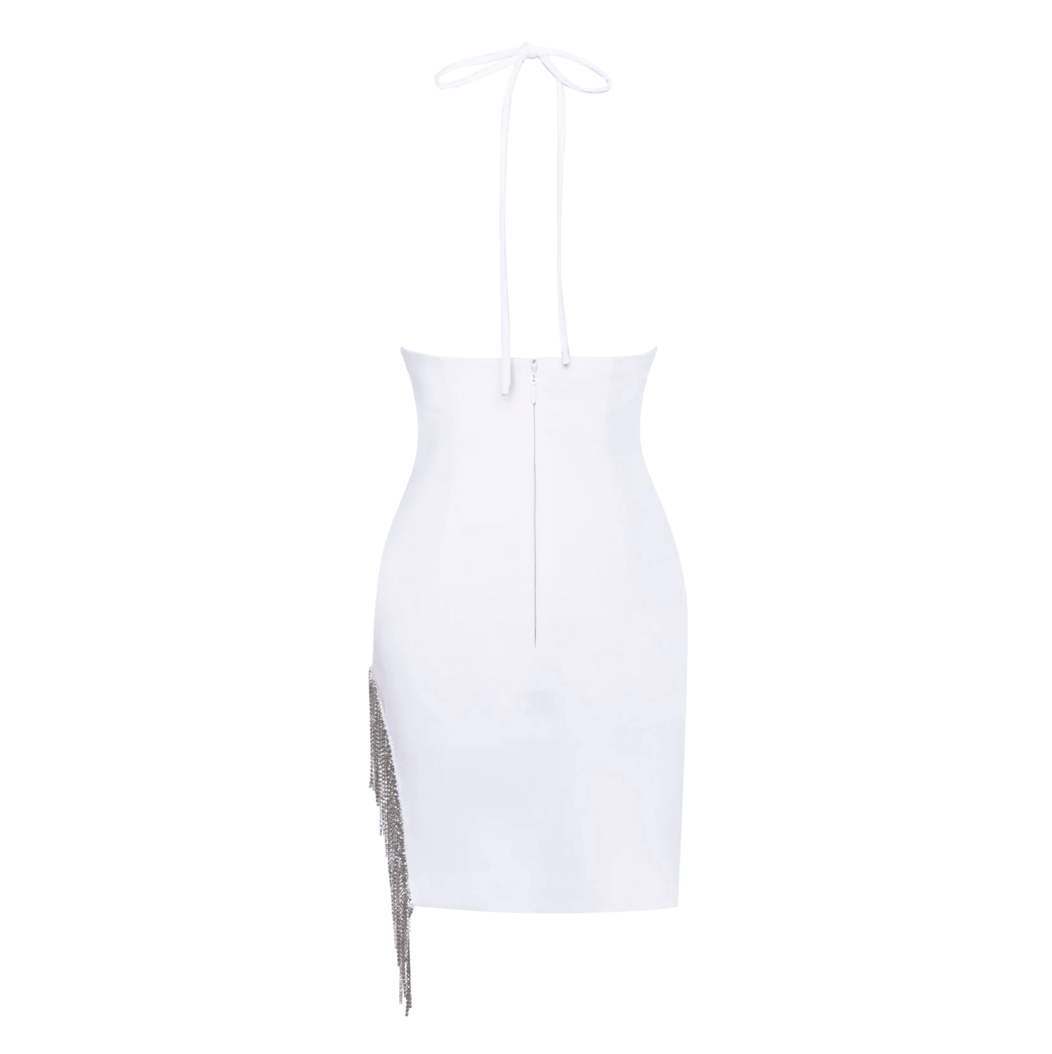 Rhinestone Fringe Halter Deep V-Neck Bodycon Mini Dress