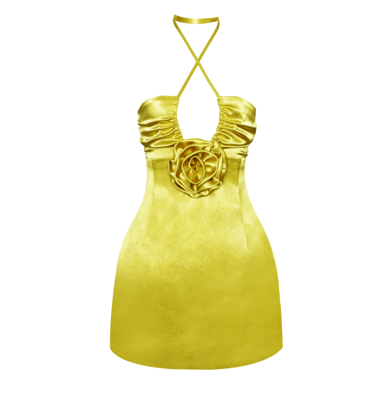 Satin Halter Neck Cut Out Rosette Bodycon Mini Dress