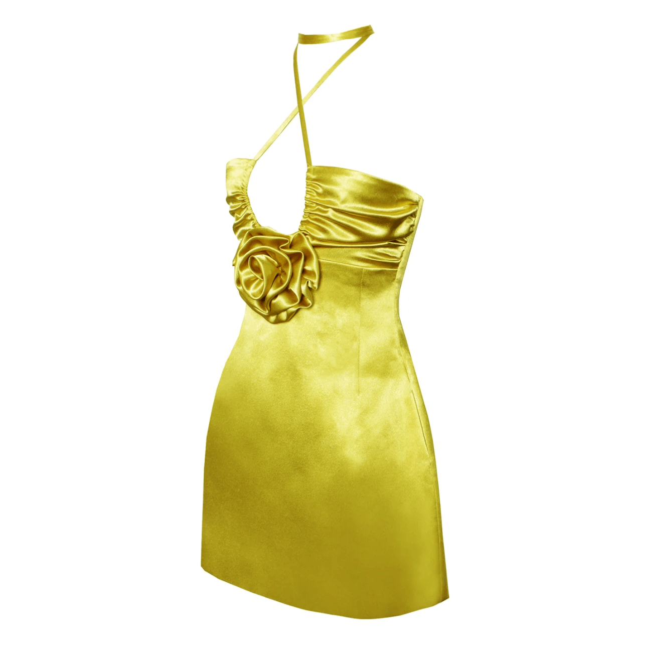 Satin Halter Neck Cut Out Rosette Bodycon Mini Dress