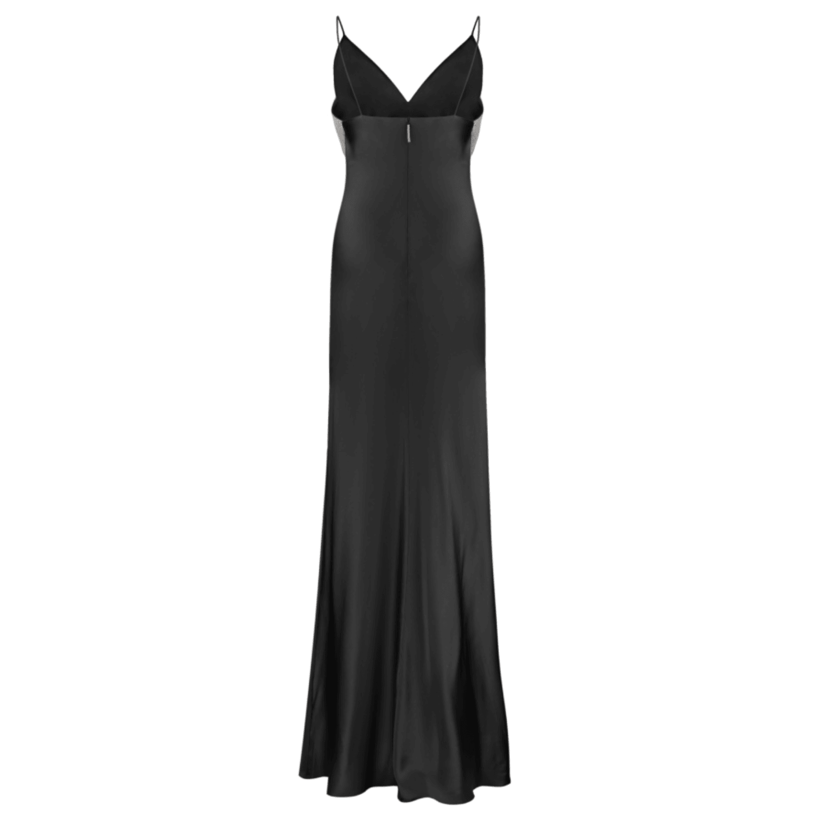 Satin Spaghetti Strap Deep V-Neck Rhinestone Chevron Bodice Slip Maxi Dress