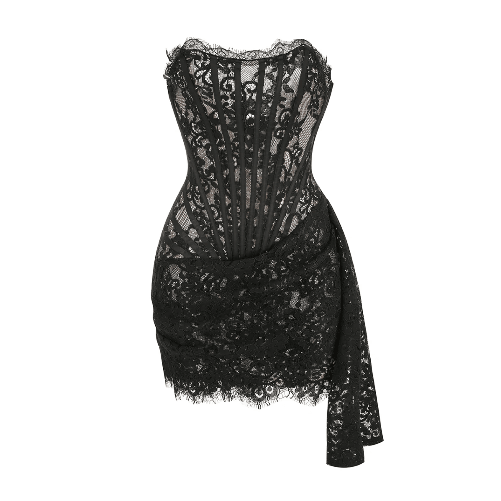 Lace Strapless Corset Draped Mini Dress