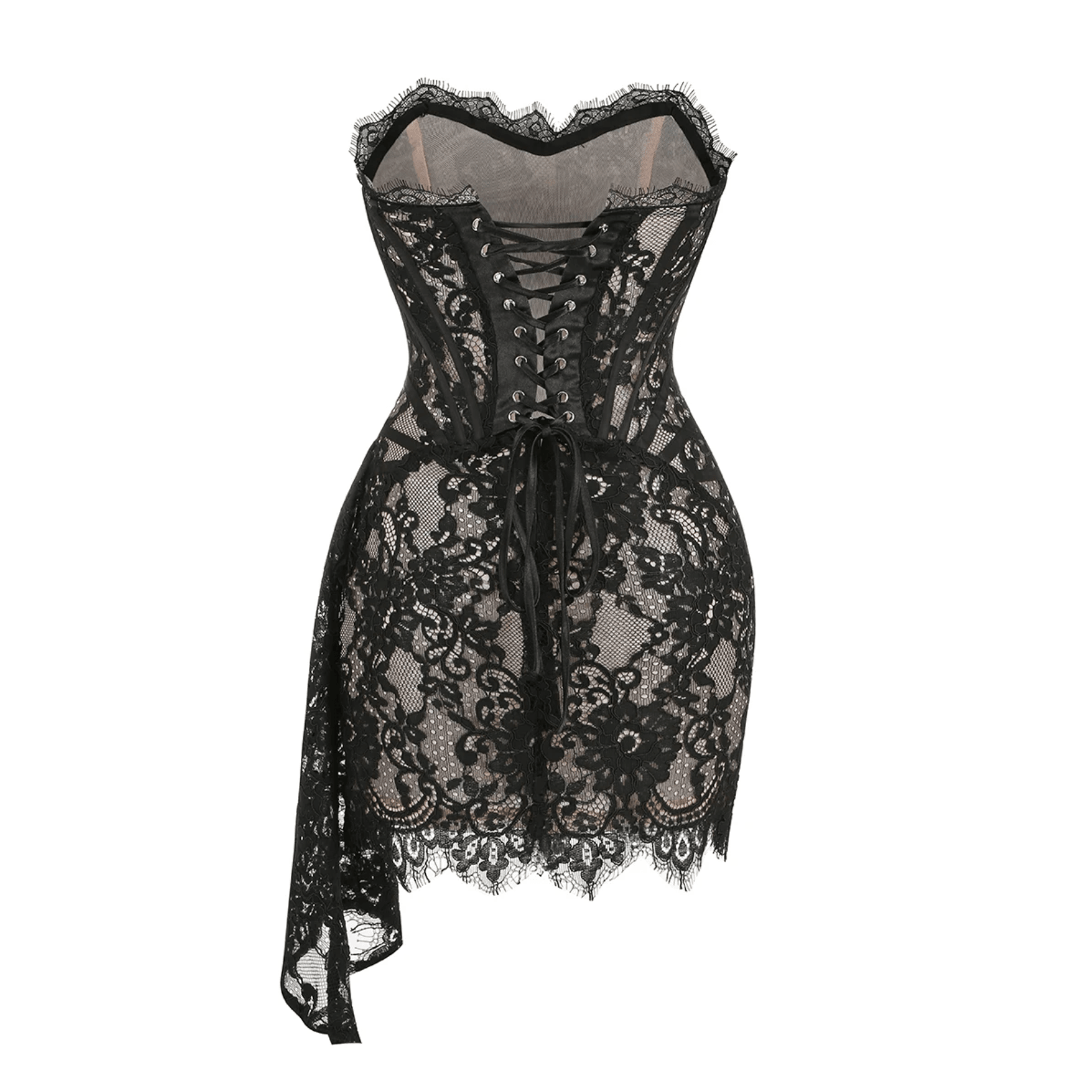 Lace Strapless Corset Draped Mini Dress