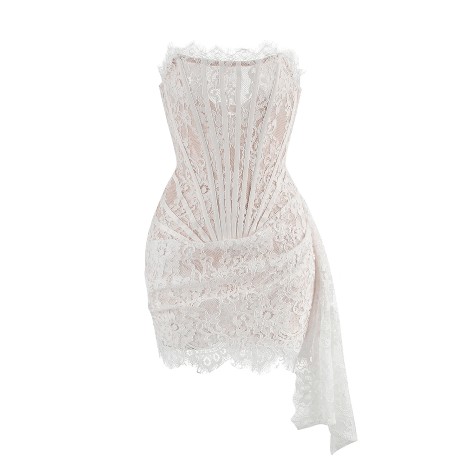 Lace Strapless Corset Draped Mini Dress