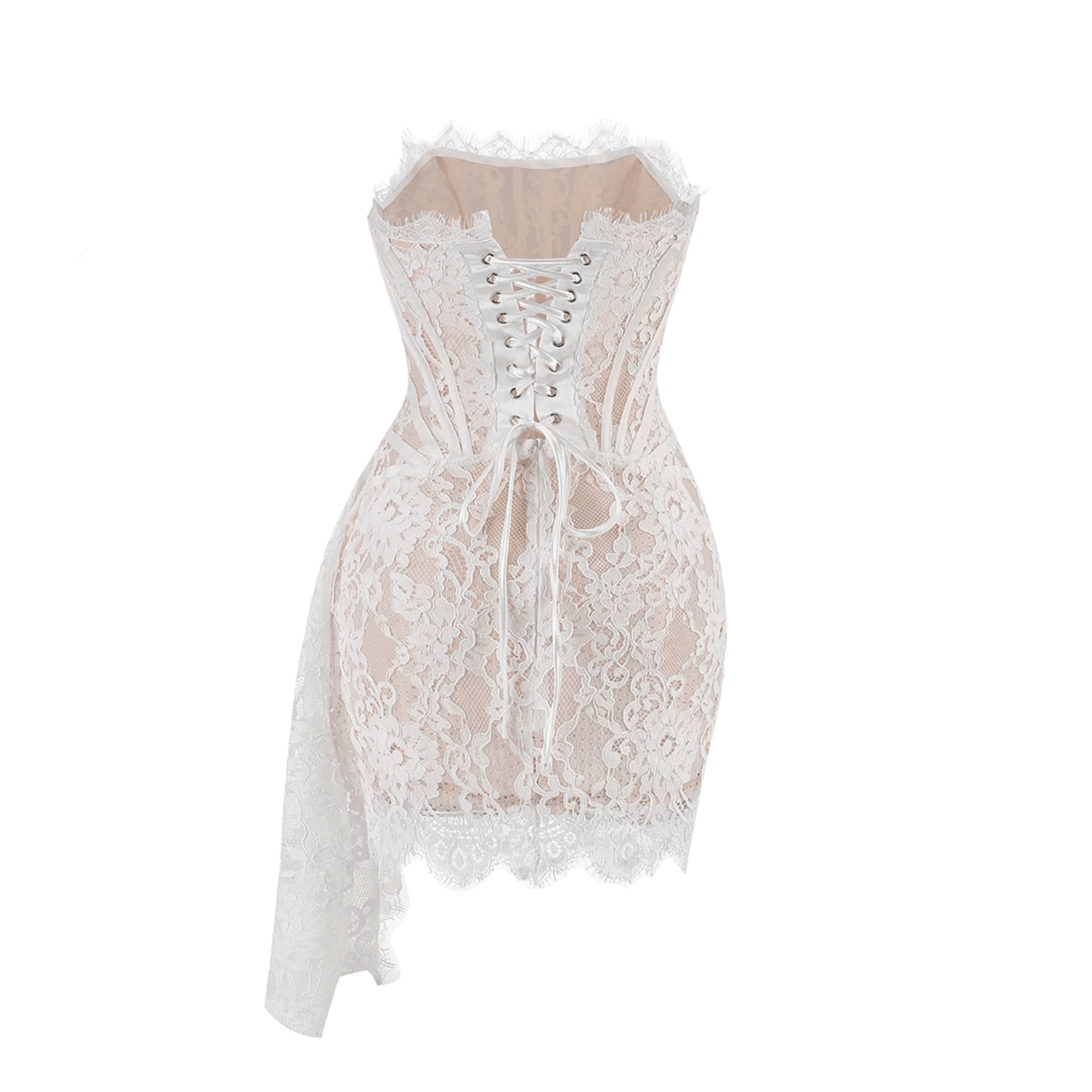 Lace Strapless Corset Draped Mini Dress