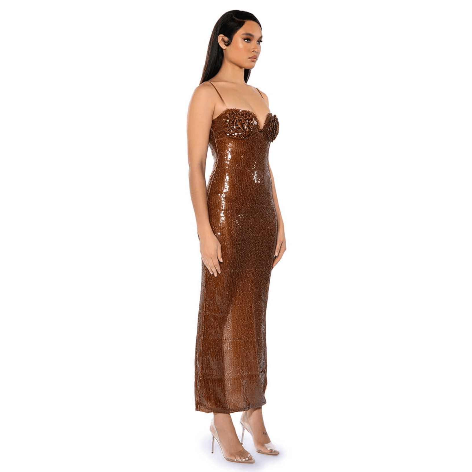 Sequin Ruched Bodycon Maxi Dress