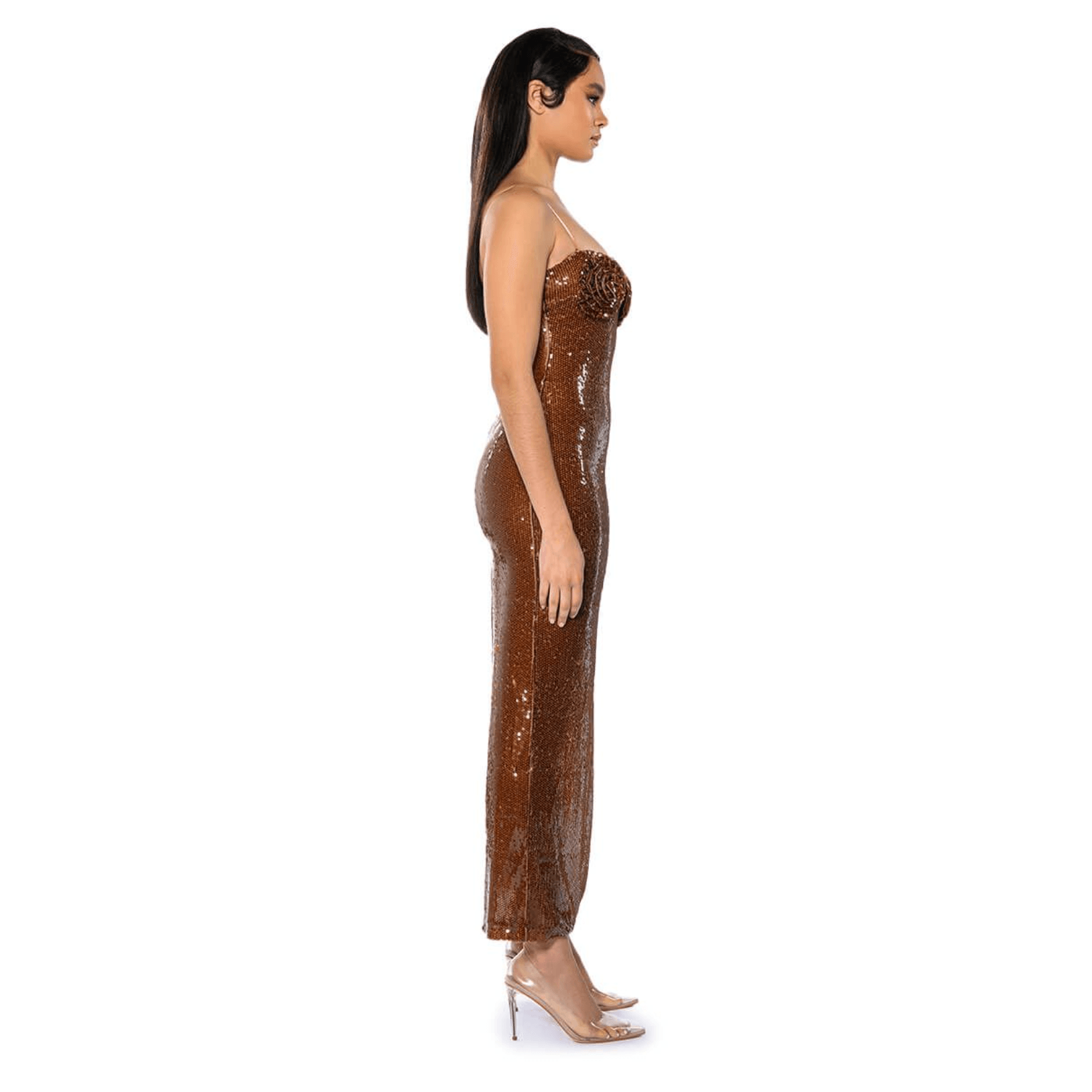Sequin Ruched Bodycon Maxi Dress