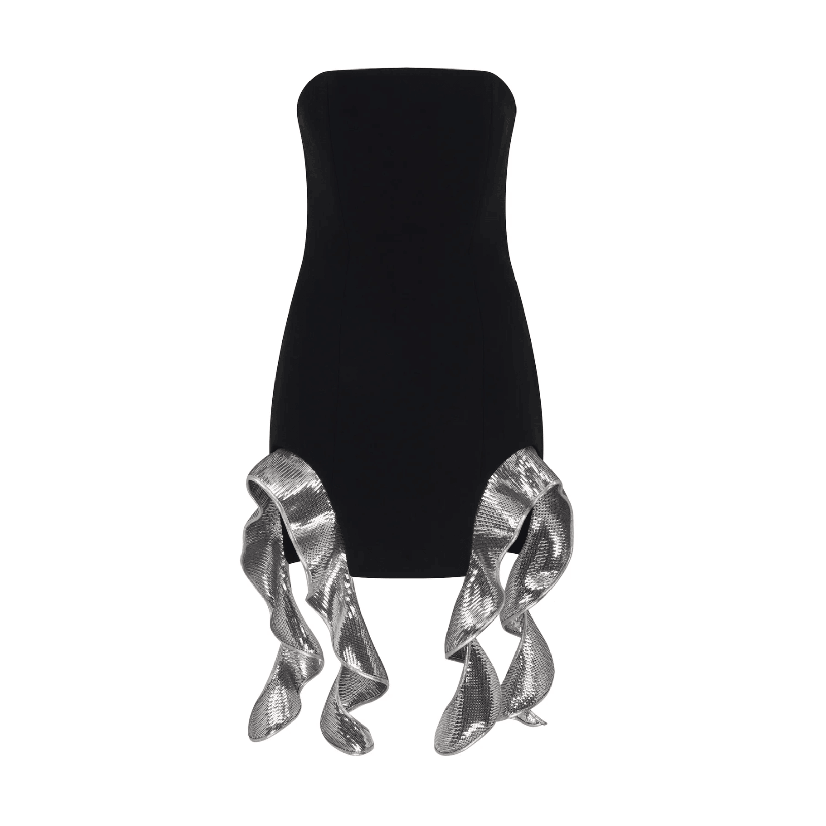 Strapless Asymmetric Ruffle Hem Bodycon Mini Dress