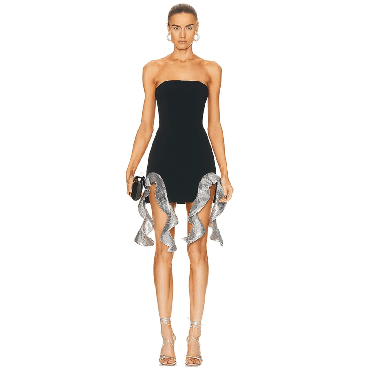 Strapless Asymmetric Ruffle Hem Bodycon Mini Dress
