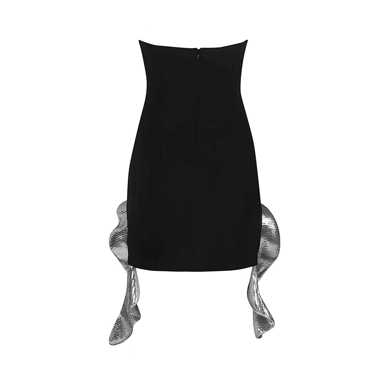Strapless Asymmetric Ruffle Hem Bodycon Mini Dress