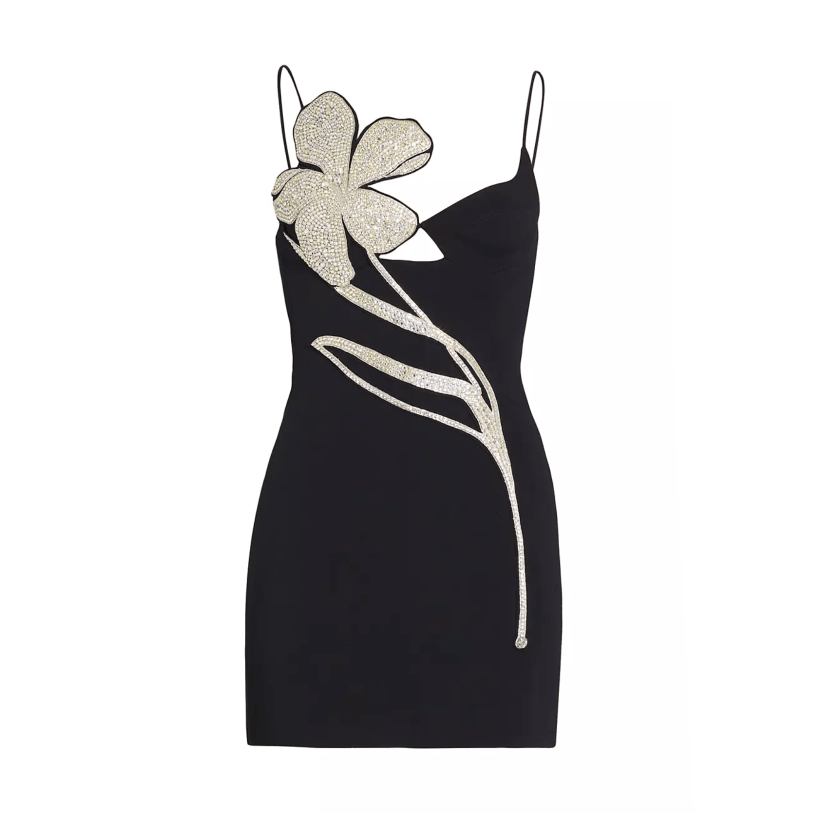 Rhinestone Floral Deep V-Neck Spaghetti Strap Cut Out Bodycon Mini Dress
