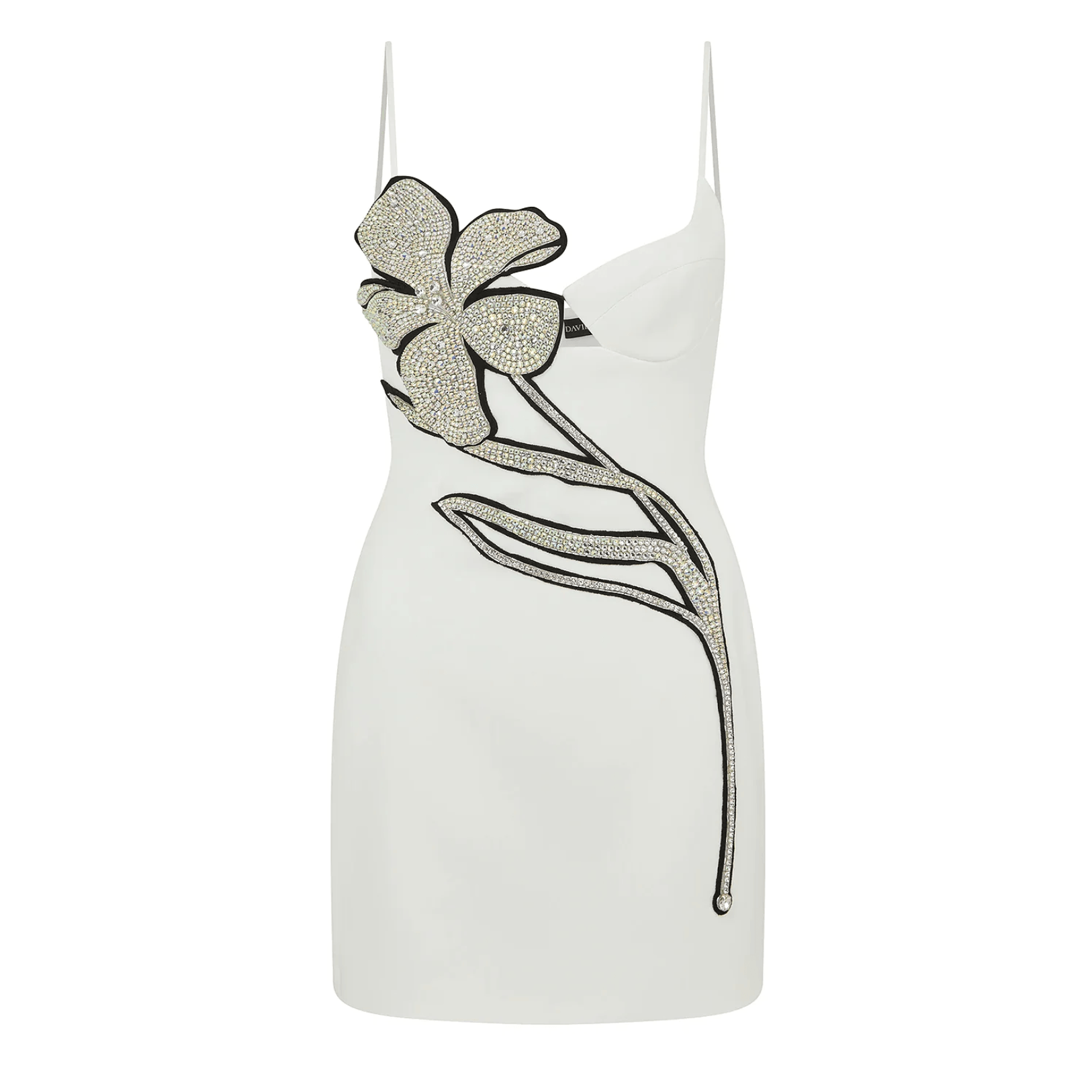 Rhinestone Floral Deep V-Neck Spaghetti Strap Cut Out Bodycon Mini Dress