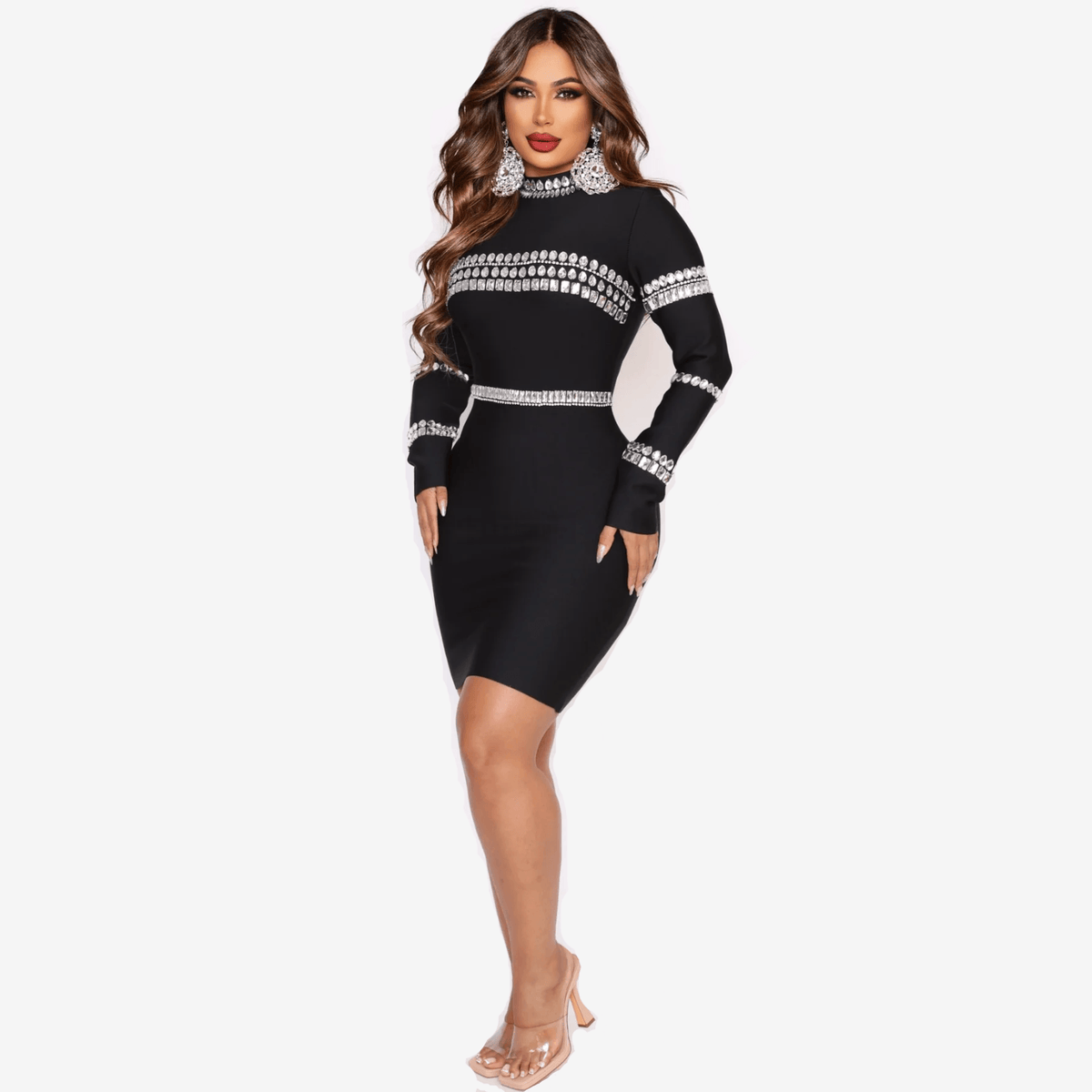 Classy Vibe Long Sleeve Crystal Mini Dress - View 4