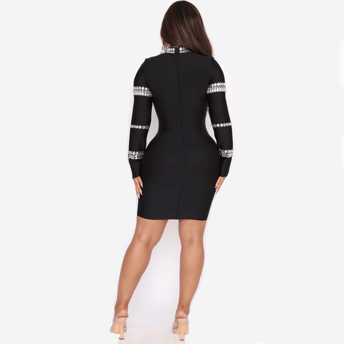 Classy Vibe Long Sleeve Crystal Mini Dress - View 5