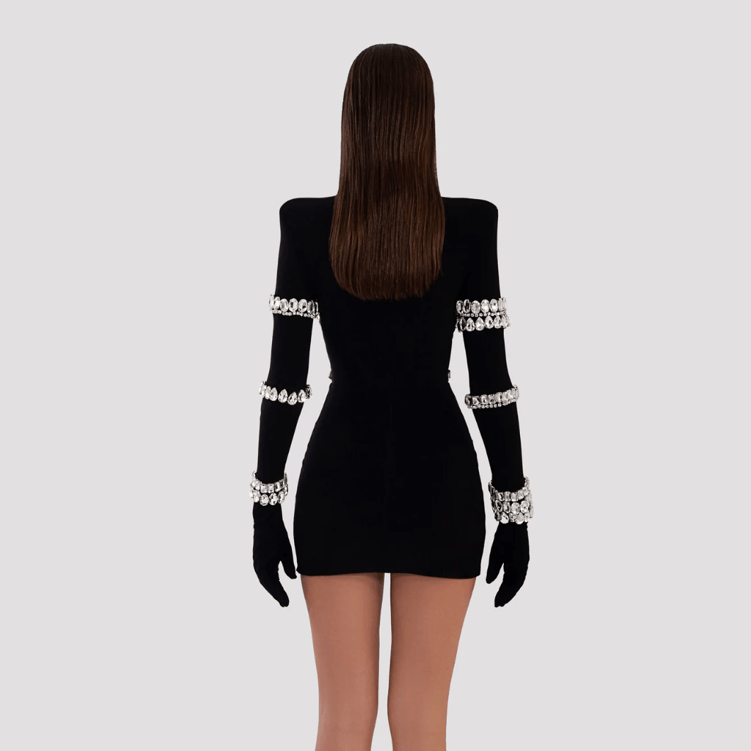 Classy Vibe Long Sleeve Crystal Mini Dress - View 2