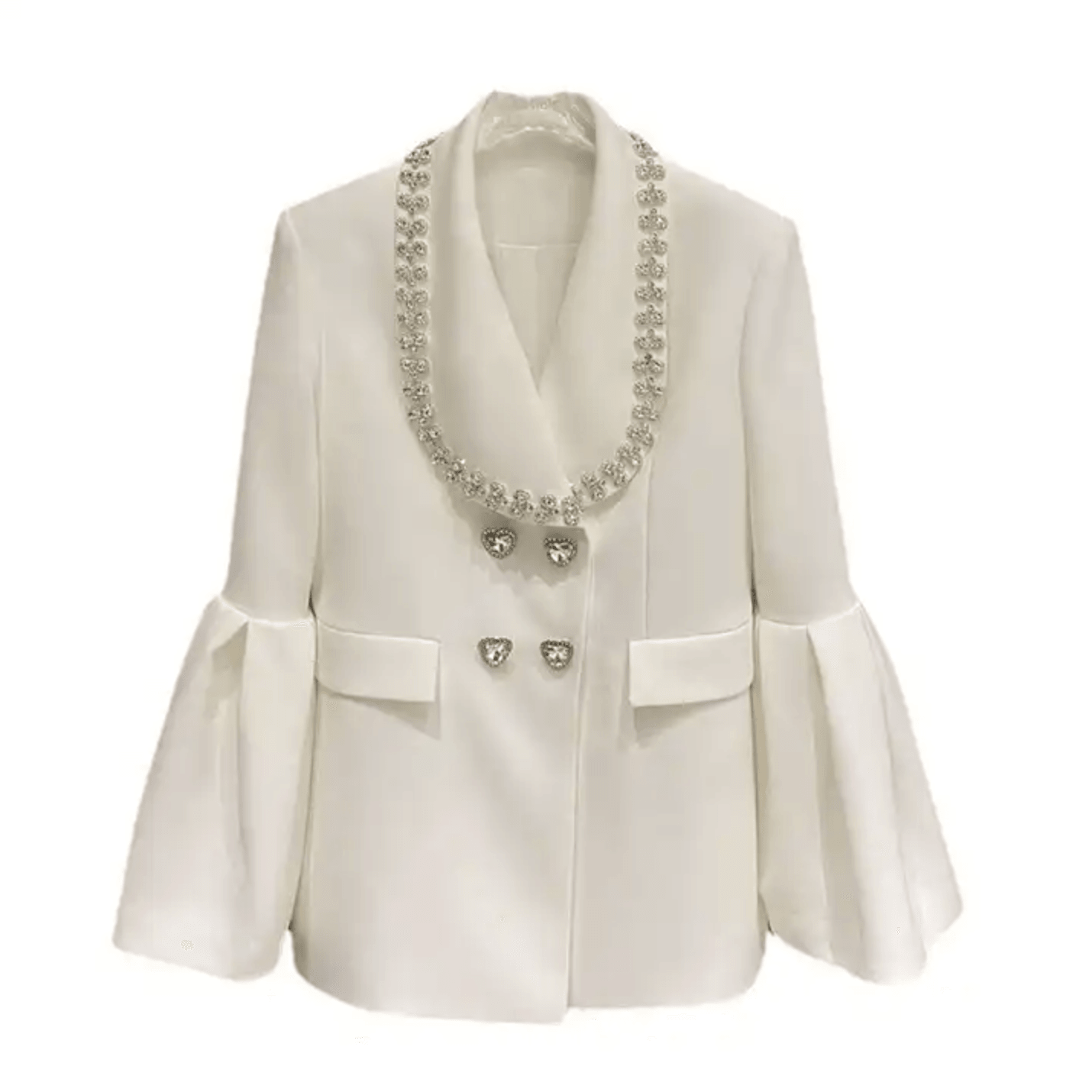Crystal Trim Double Breasted Bell Sleeve Blazer Mini Dress