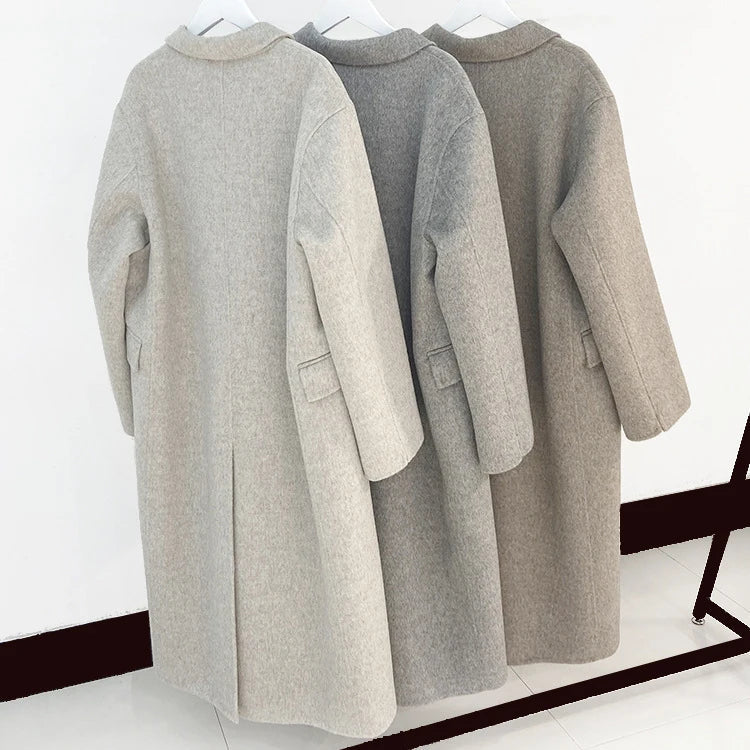 Double Breasted Peak Lapel Belted Wool-Look Long Coat 6