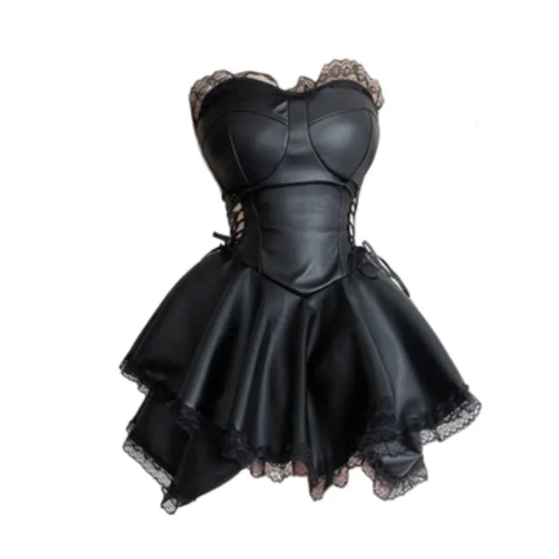 Black Gothic Y2K Chest Wrap Party Mini Dress - View 5