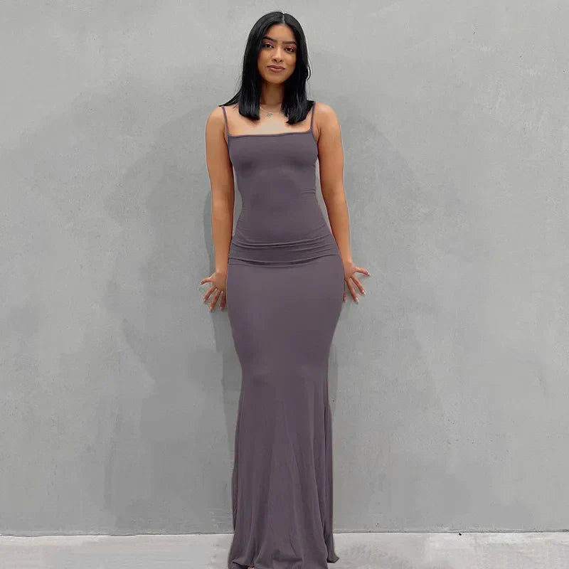 Summer Spaghetti Strap Black Skims Sleeveless Maxi Dress