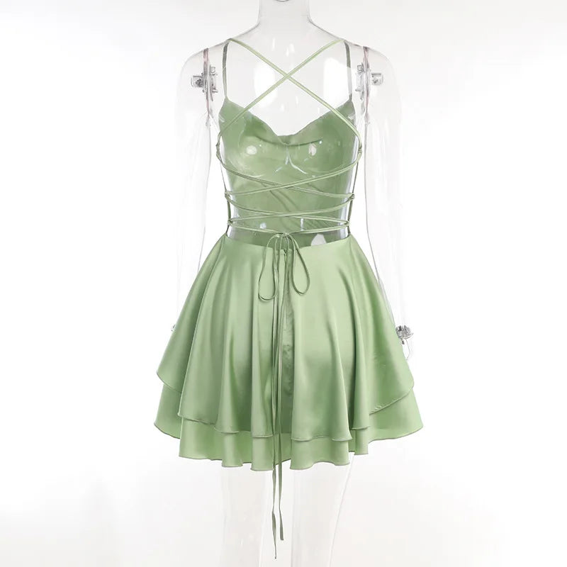 Julia Fashion Slim Strap Satin Halter Casual Women's Bodycon Mini Dress