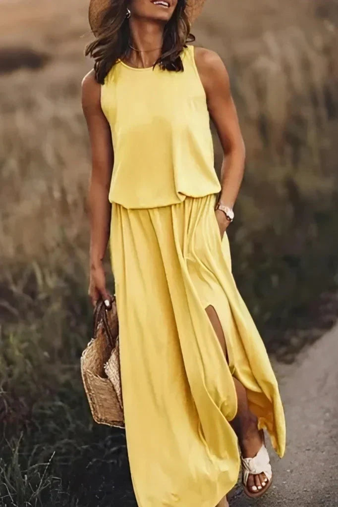 Celia Effortless Dress Round Neck Evening Wear Edit