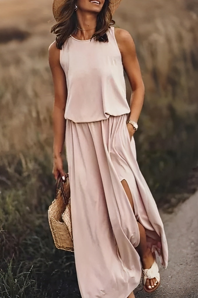 Celia Effortless Dress Round Neck Evening Wear Edit