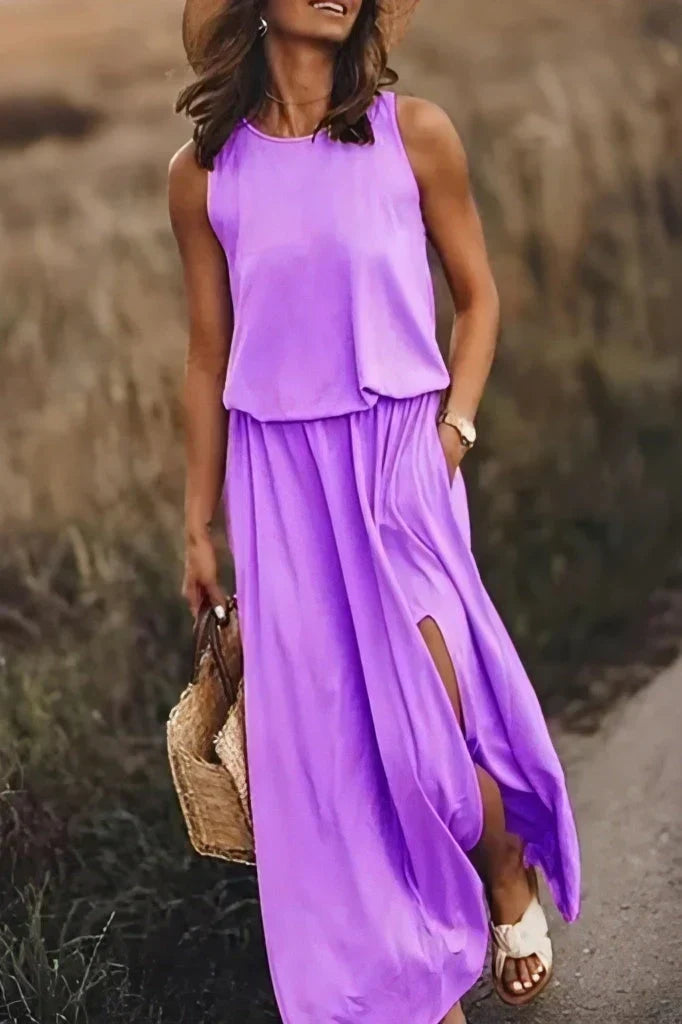 Celia Effortless Dress Round Neck Evening Wear Edit