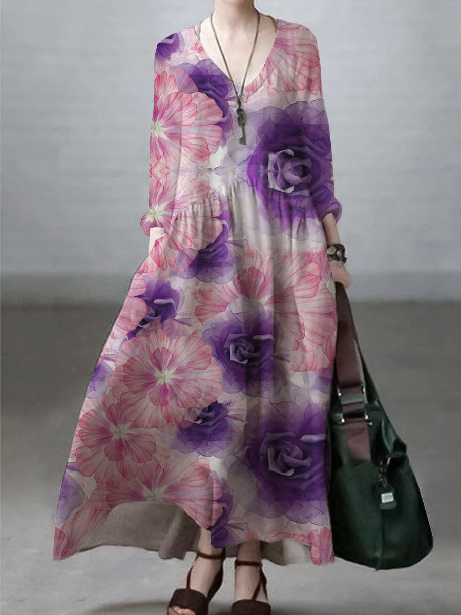 V-Neck Long Sleeve Pocket Drop Waist Maxi Dress 13