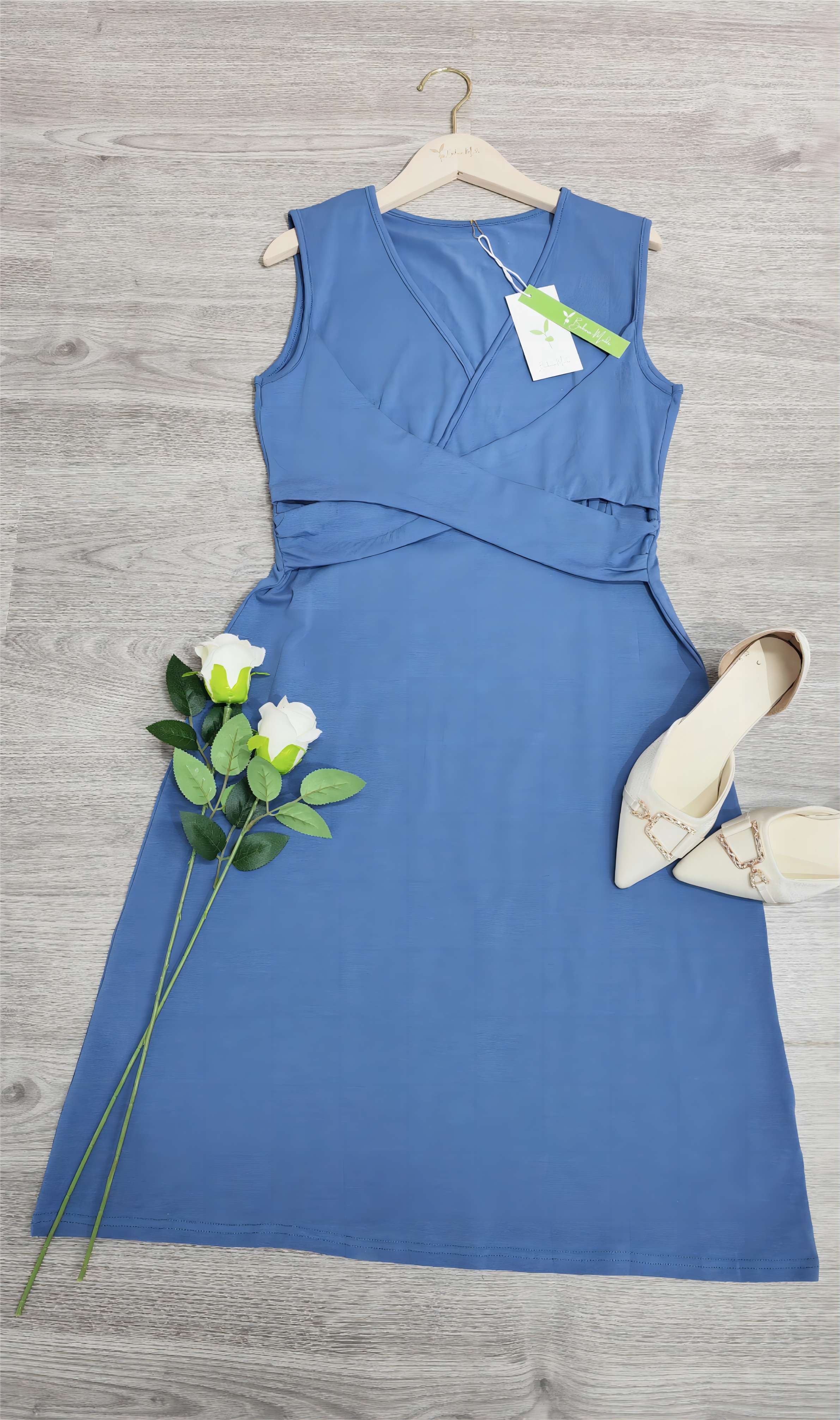 Hiran Premium Midi Sheath Dress with Laced Wrap Crossing Statement Occasion Edit