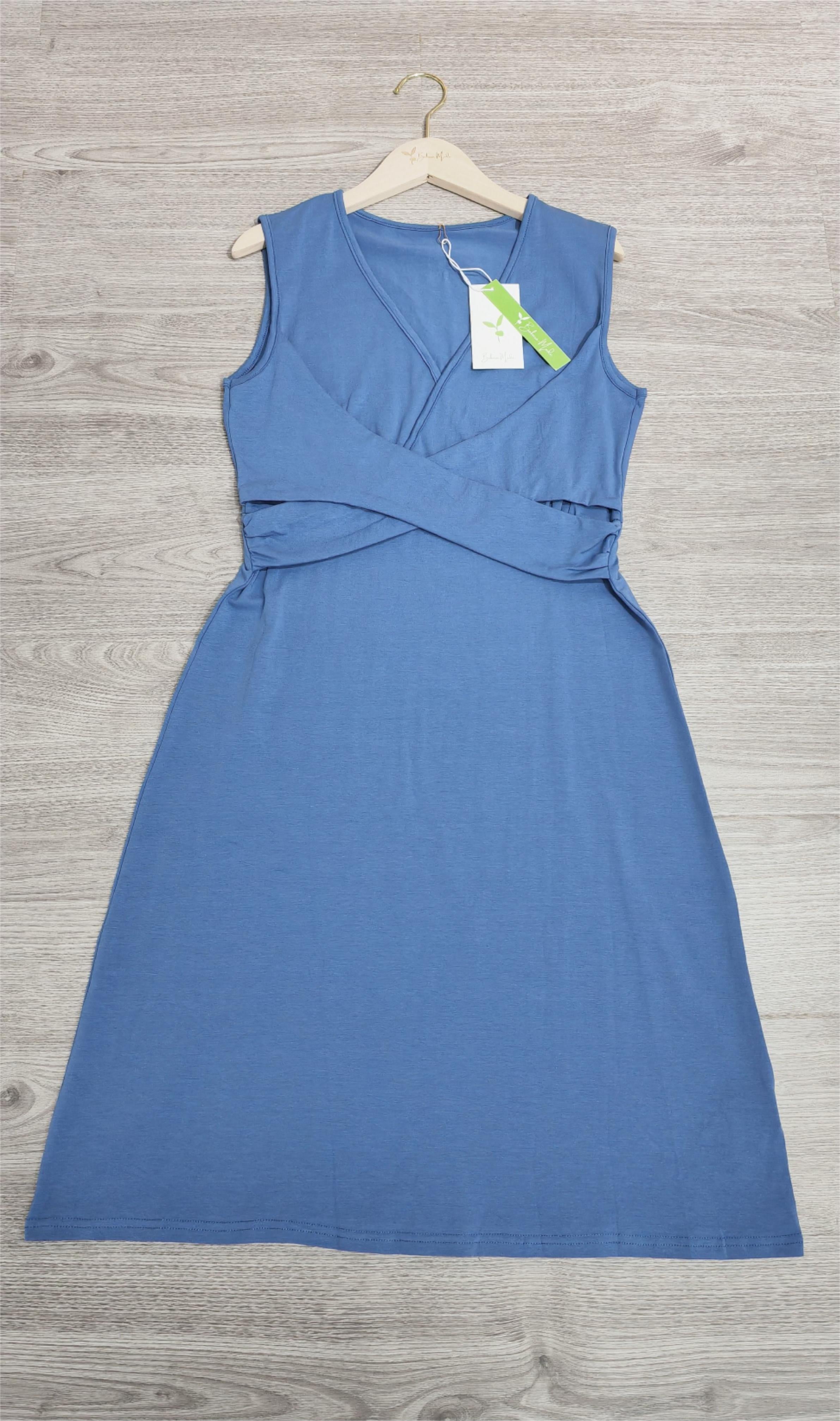 Sleeveless Deep V-Neck Wrap Pleated Waist A-Line Cocktail Midi Dress