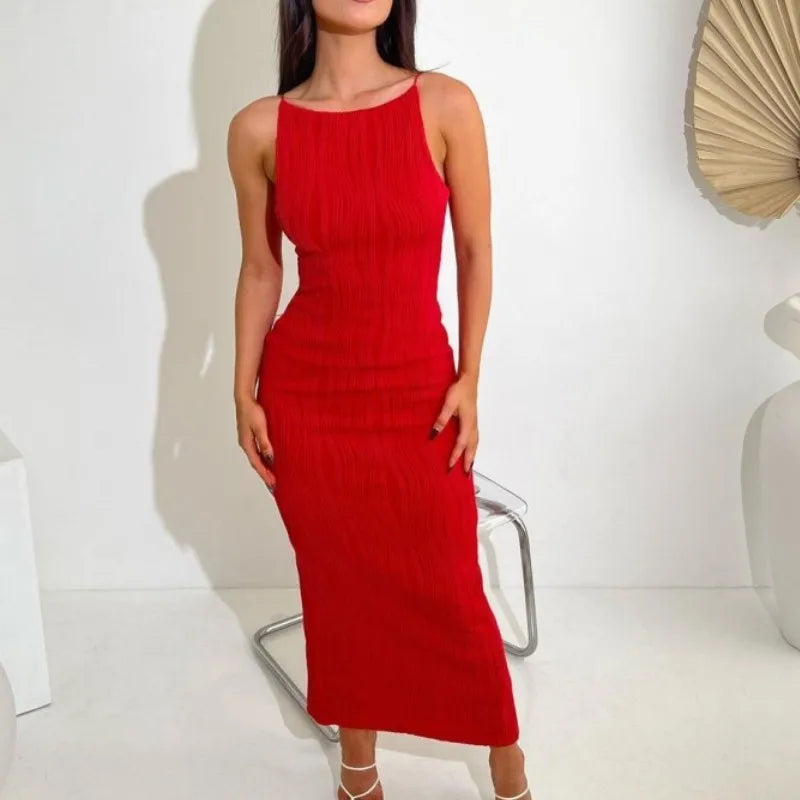 Textured High Neck Sleeveless Bodycon Maxi Dress 8