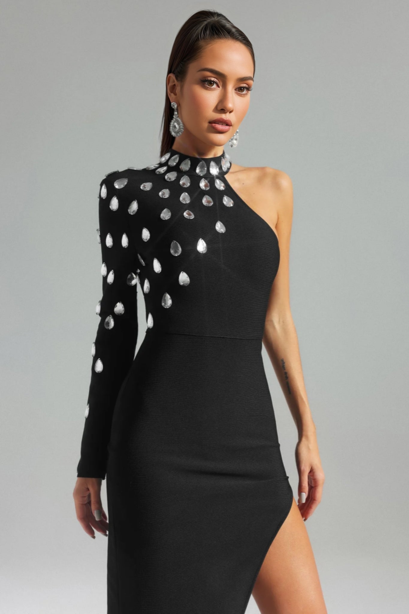 Chenelle One Shoulder Diamond Maxi Dress - View 3
