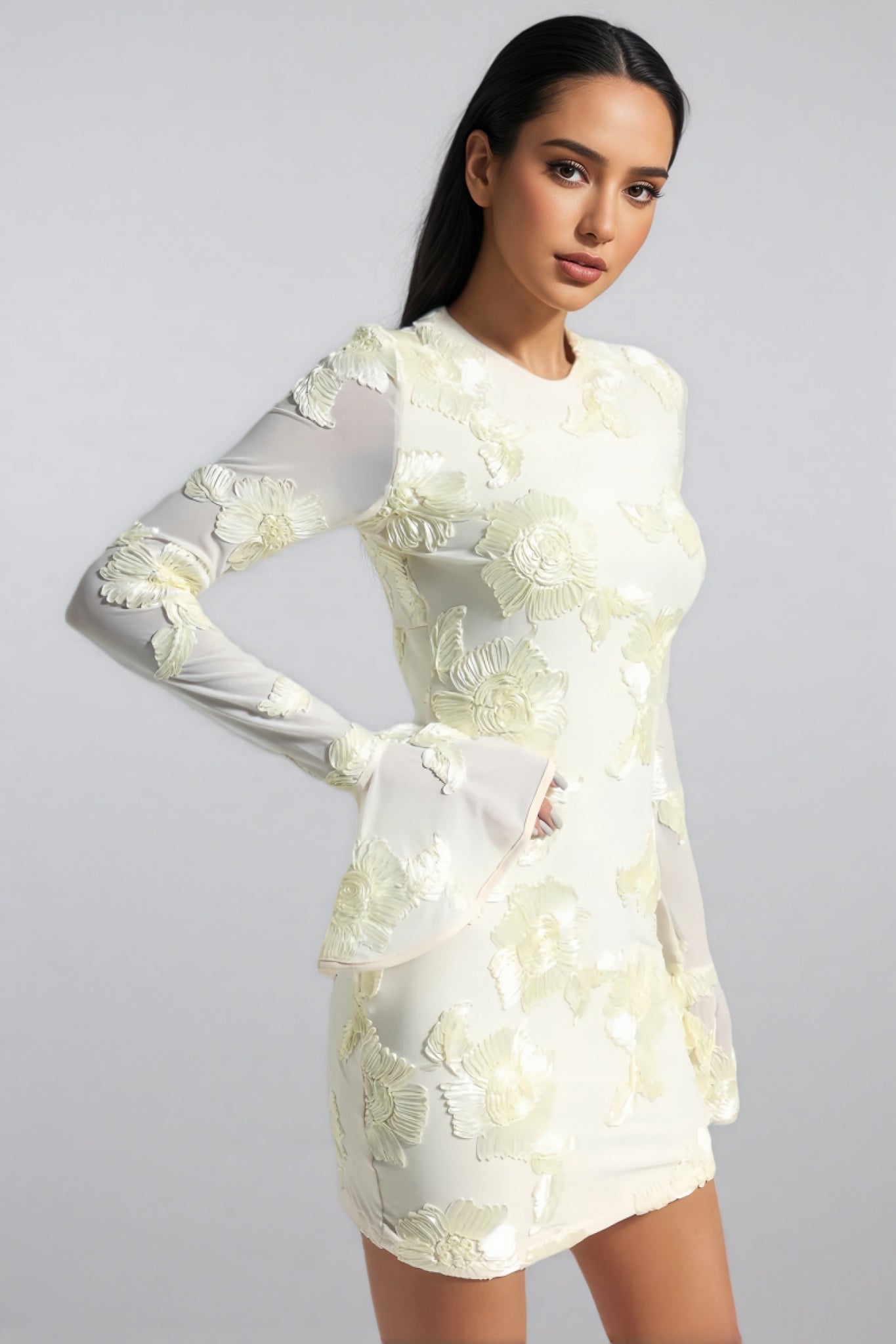 Xita Backless Flared Sleeve Hip Mini Dress