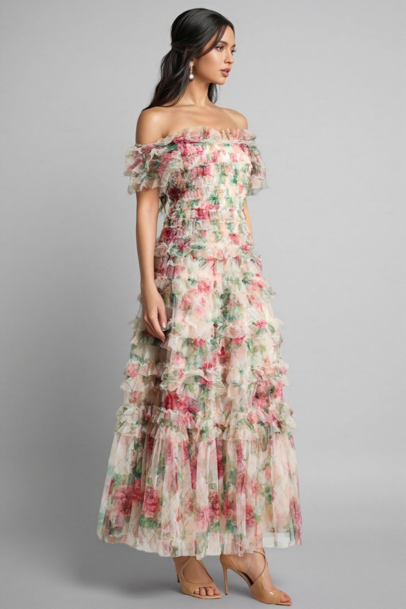 Sina Floral Strapless Mesh Maxi Dress - View 2
