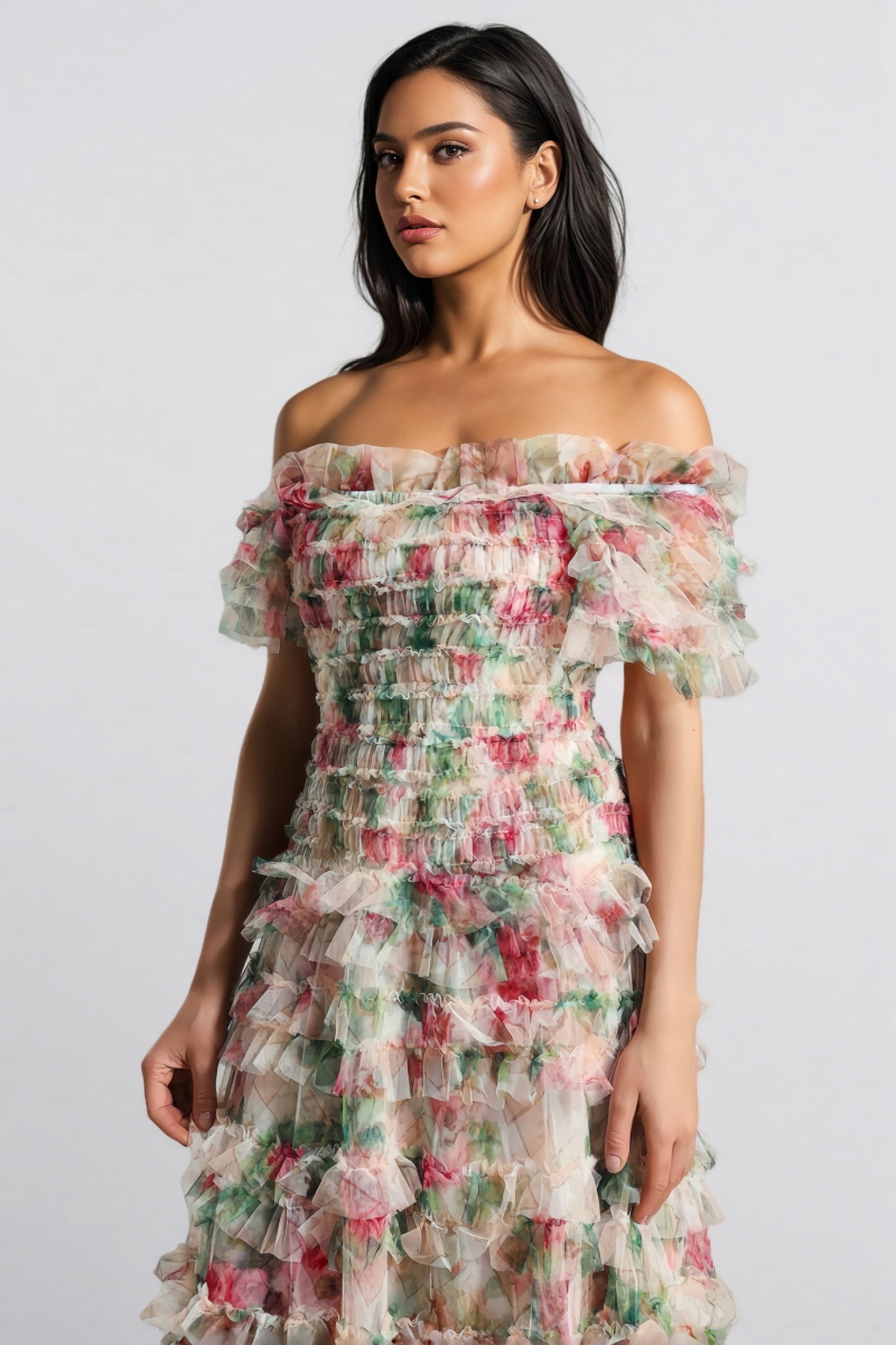 Sina Floral Strapless Mesh Maxi Dress - View 3