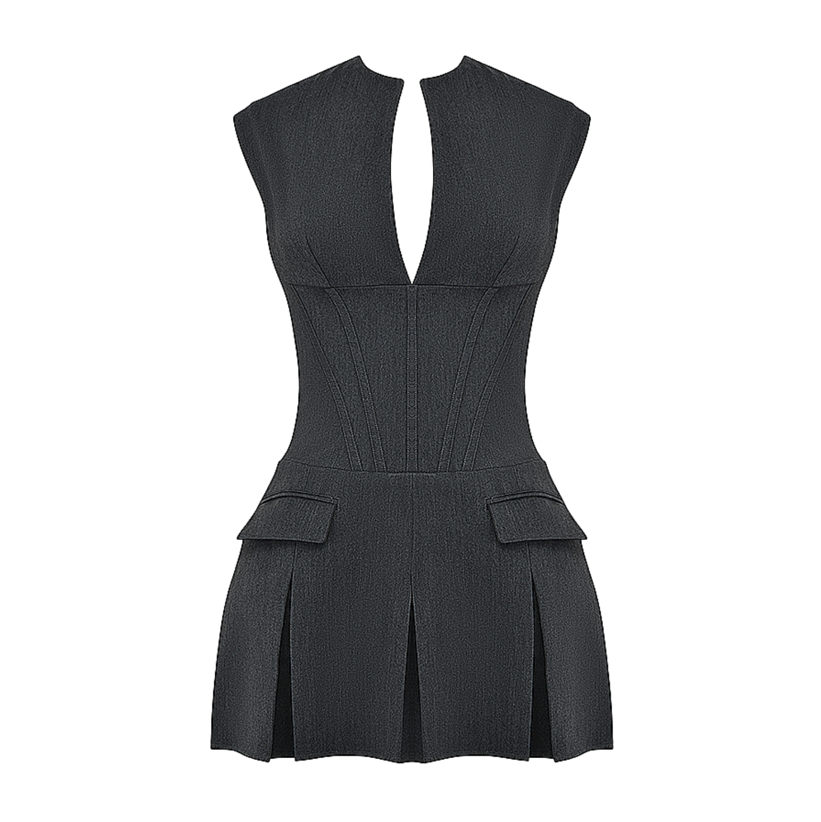 Sleeveless Zip Front Corset Pleated Mini Dress