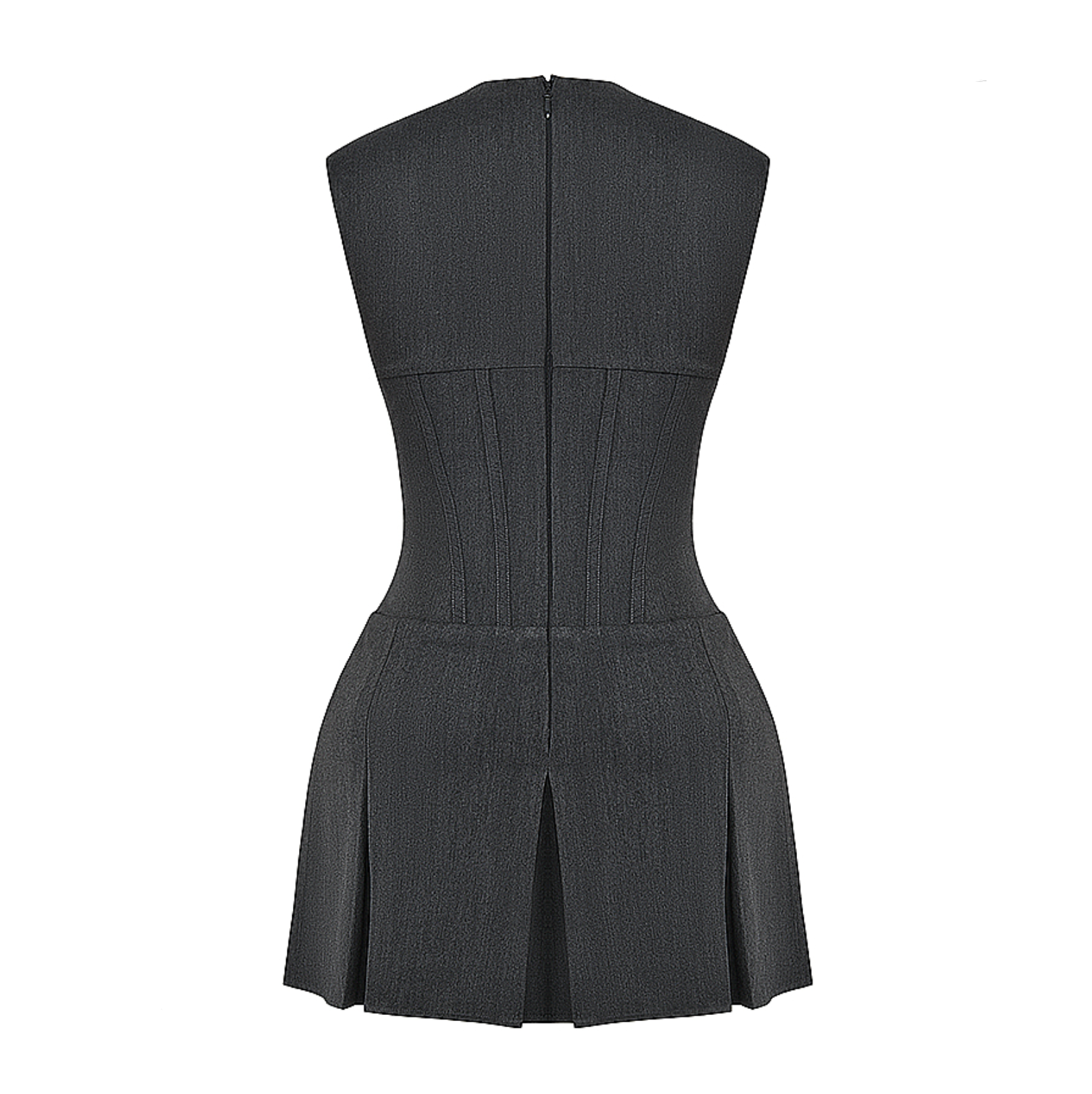 Sleeveless Zip Front Corset Pleated Mini Dress