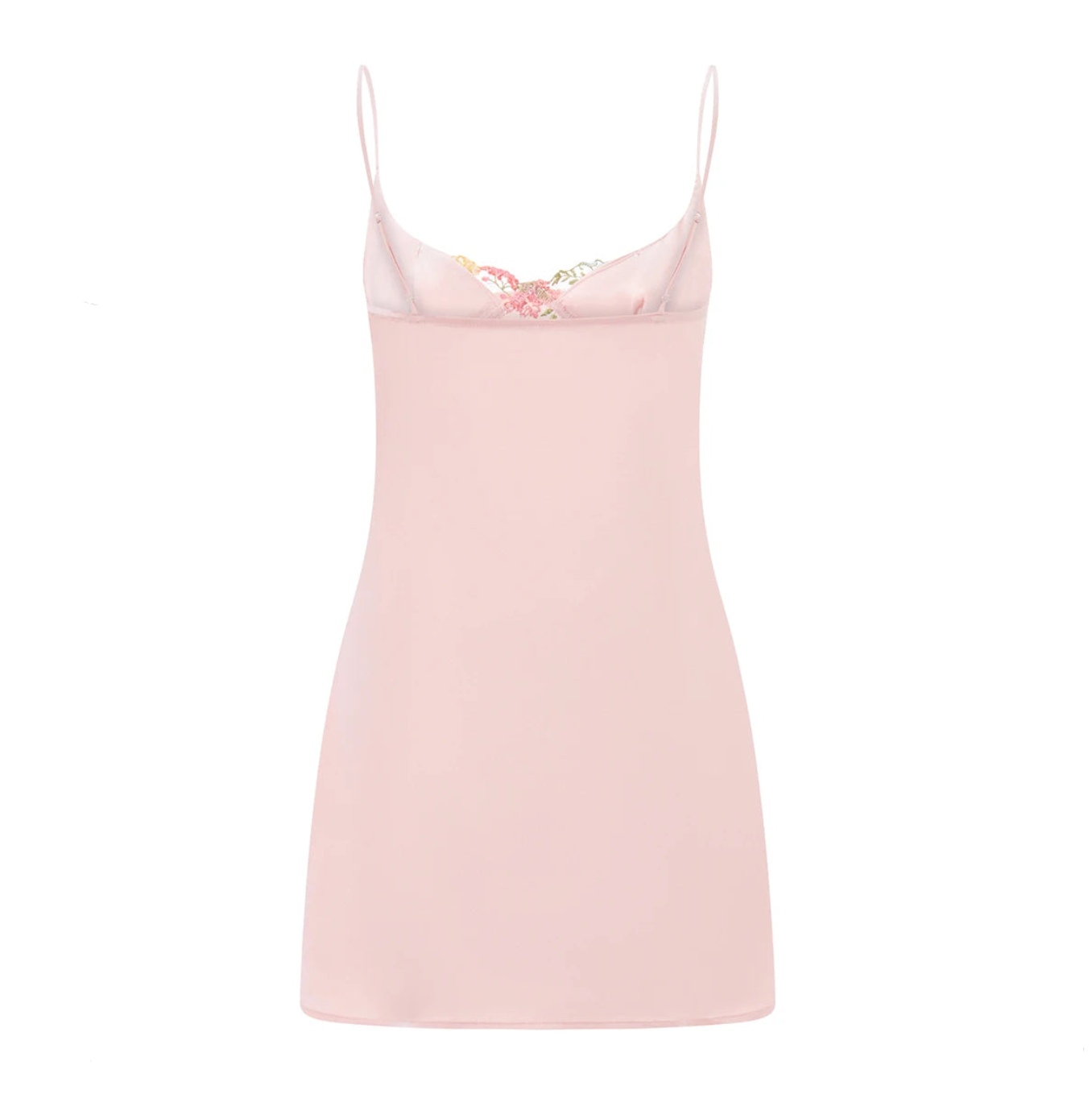 Satin Sweetheart Spaghetti Strap Floral Embroidery Slip Mini Dress