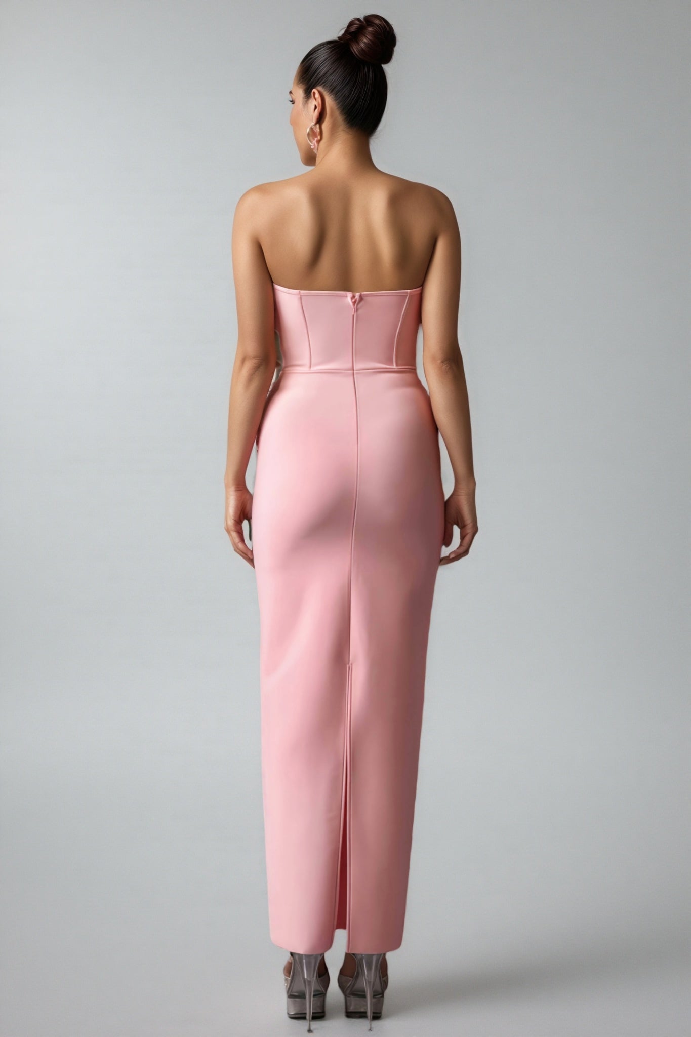 Strapless Corset 3D Rosette Applique Column Maxi Gown