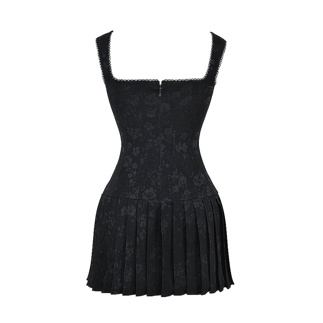 Square Neck Lace Up Corset Pleated Flare Mini Dress